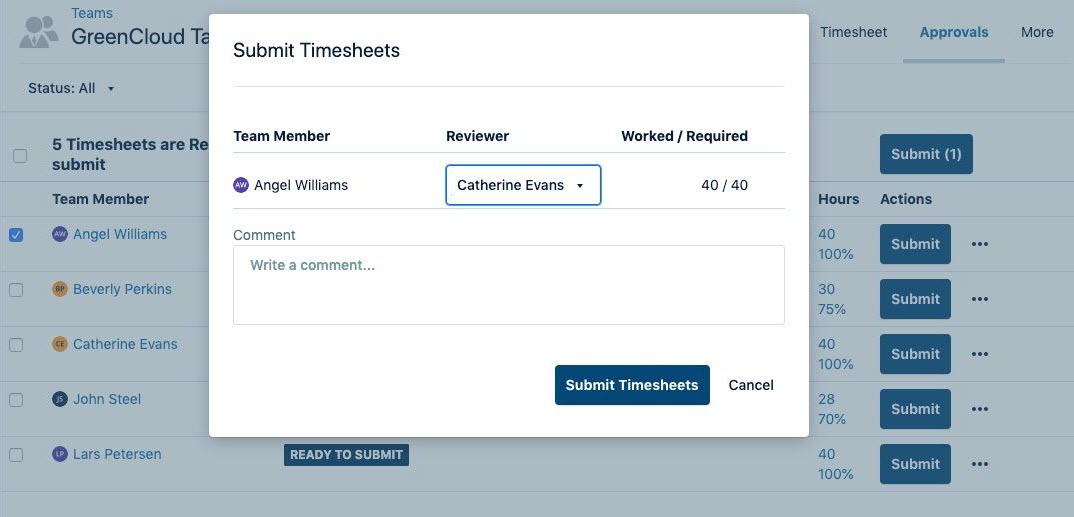 Submit timesheet popup