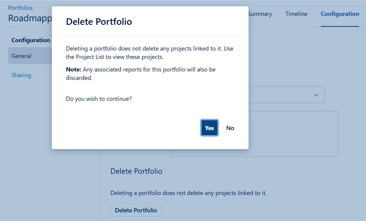 Delete portfolio confirmation