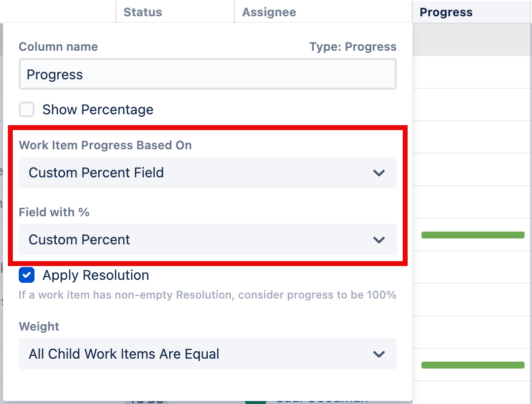 Progress based on custom percent