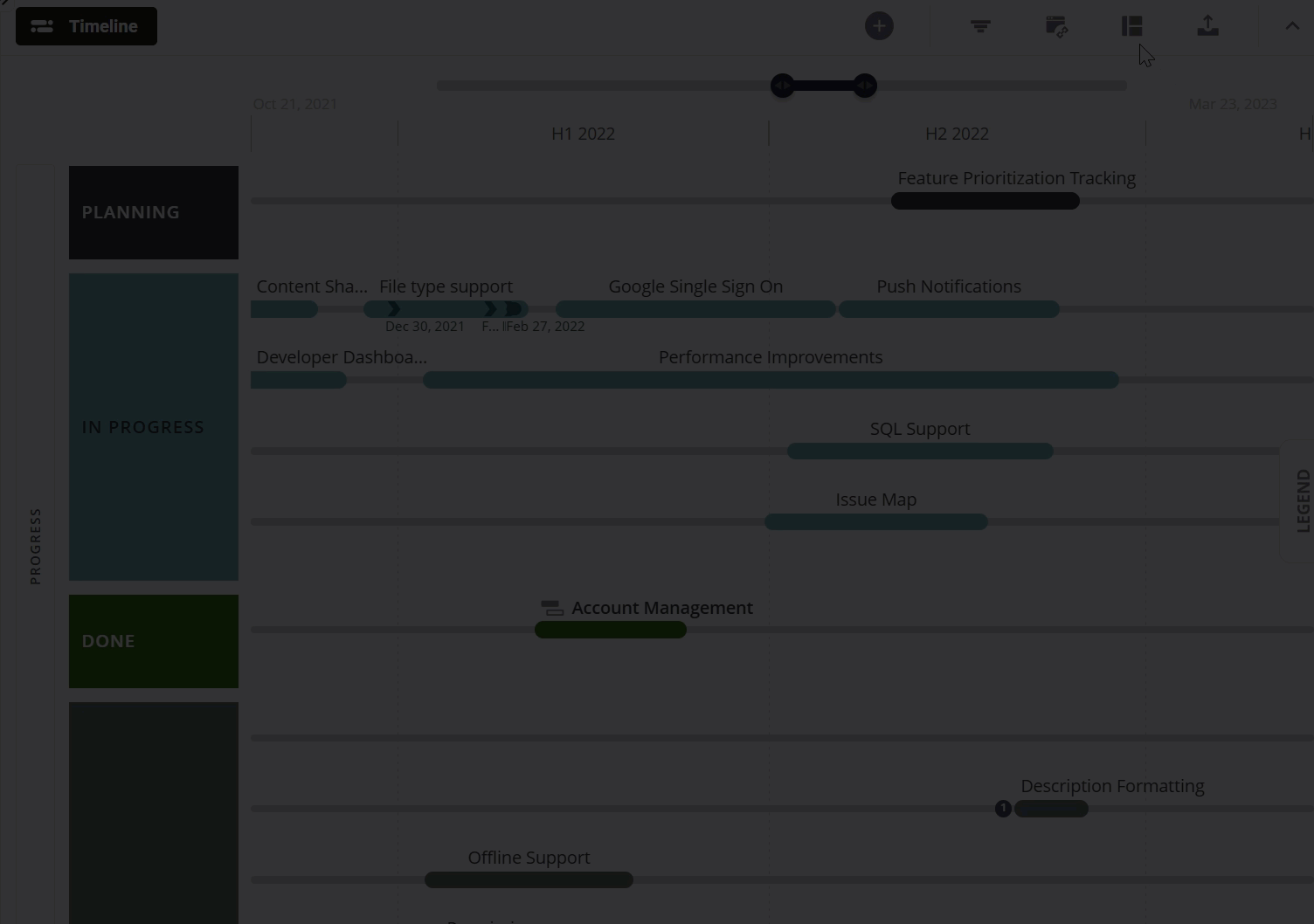 Setting the item progress field in the timeline view format panel