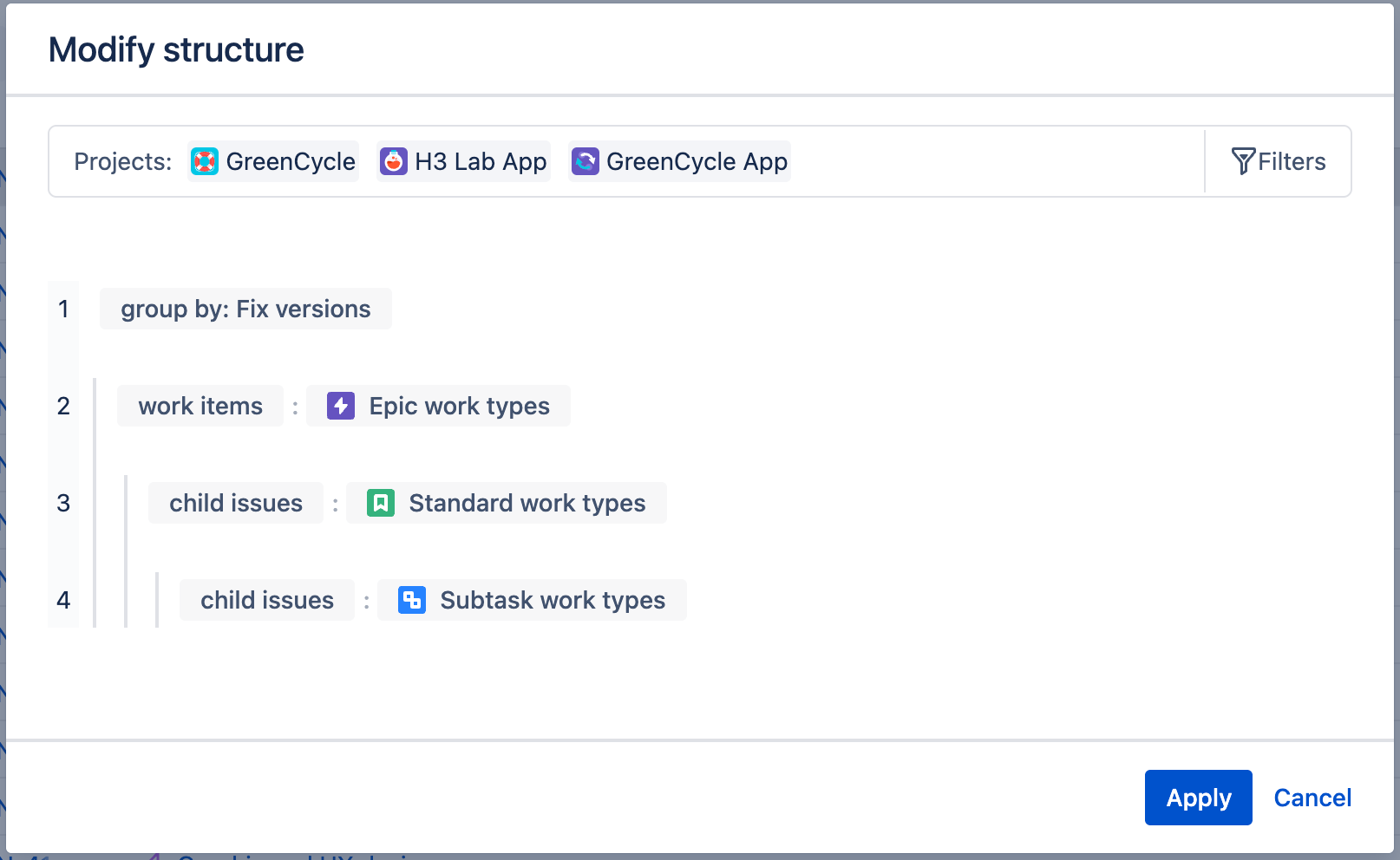 Modify structure screen