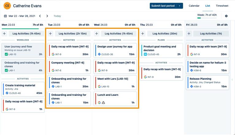 Activities from integrated apps appearing in My Work Log