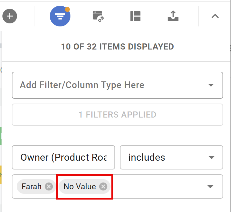 Filter including the No Value field option