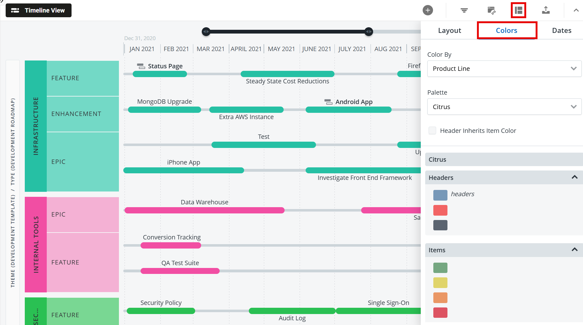 Colors tab in the Format menu