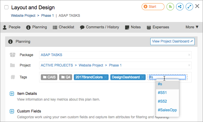 Adding a tag in the edit panel