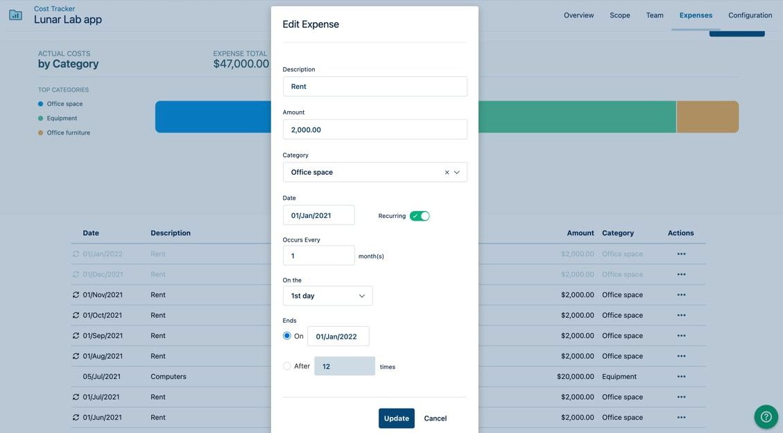 Edit expenses screen