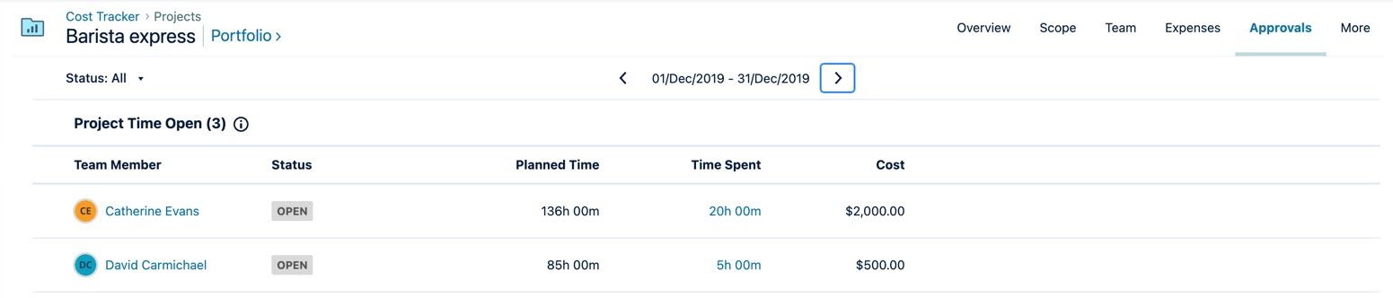 Project approvals screen