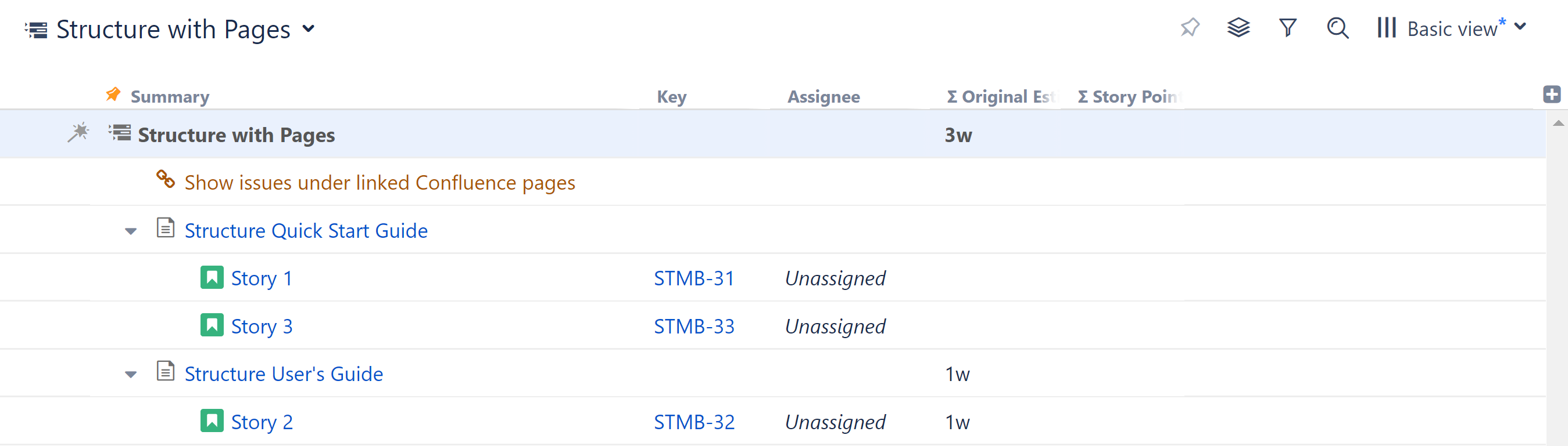 Linked issues under pages in structure.png