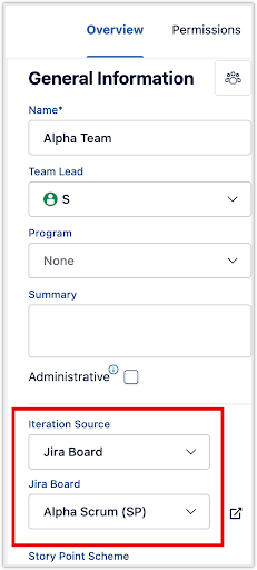 Jira Board selected for an iteration