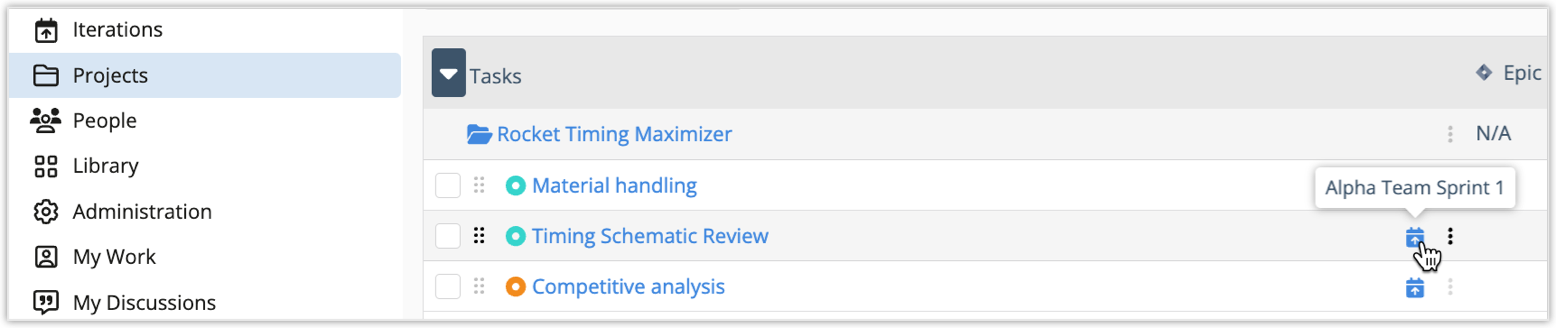 Tooltip showing the iteration name