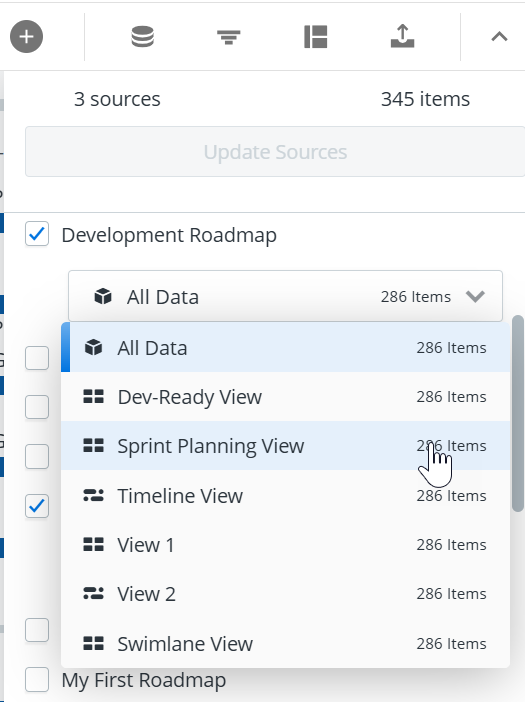 Selecting the roadmap view in the Source panel
