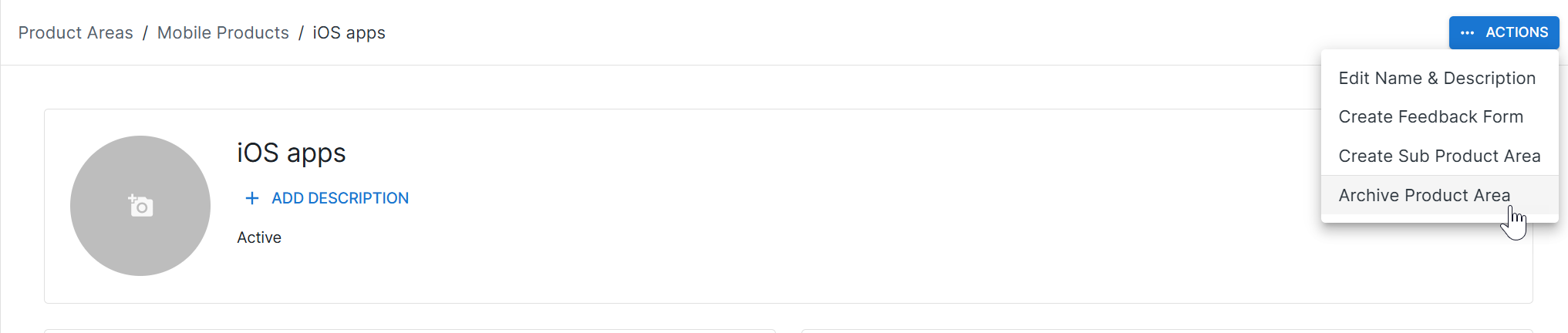 Archiving a product area