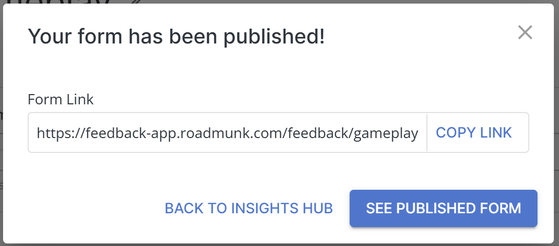 Publishing a feedback form