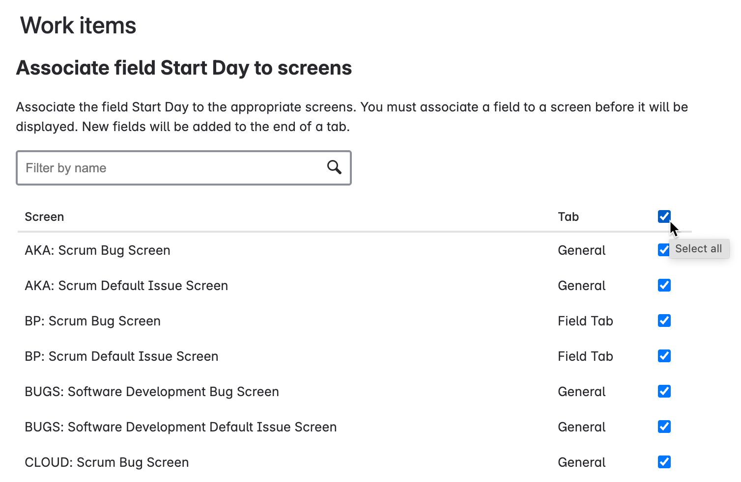 Selecting screens