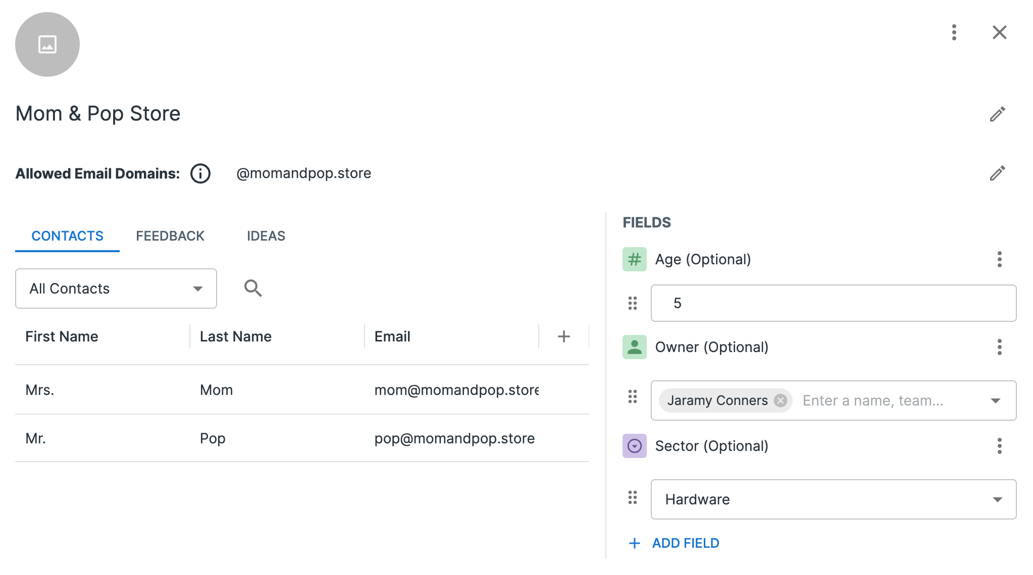 Customer card for Mom and Pop Store