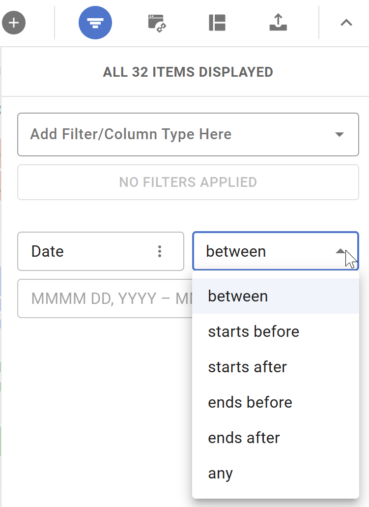 Date filter options
