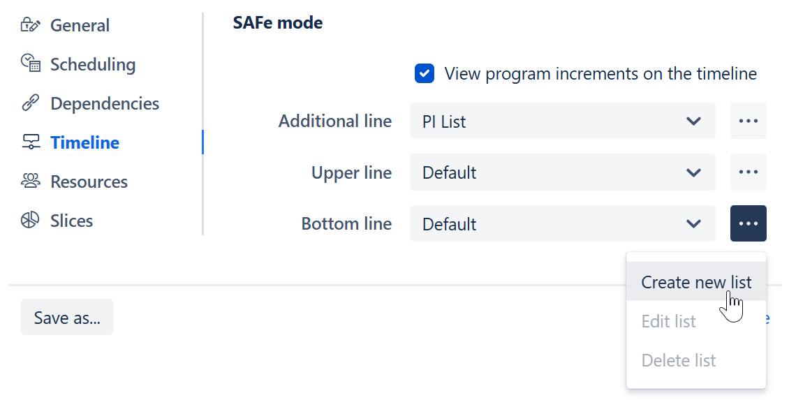 Create a new SAFe mode list