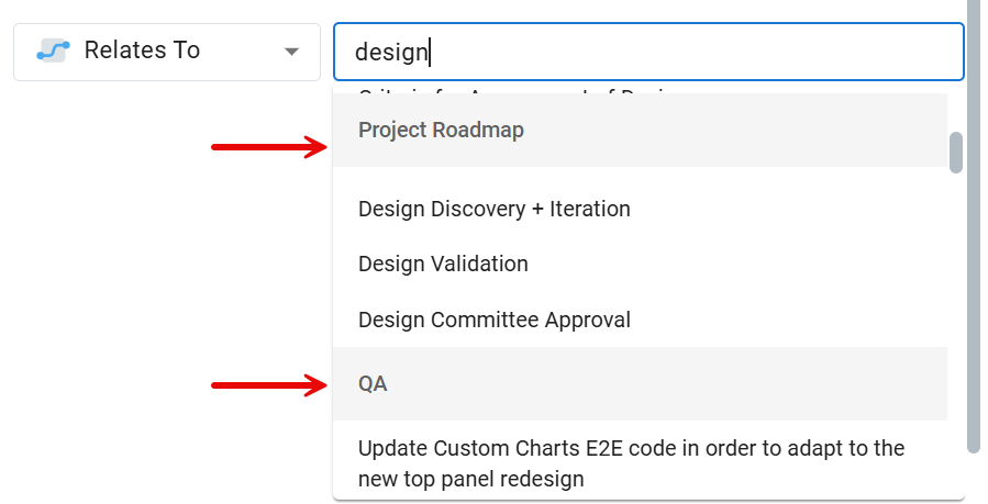 Identifying roadmap names in a linked item search