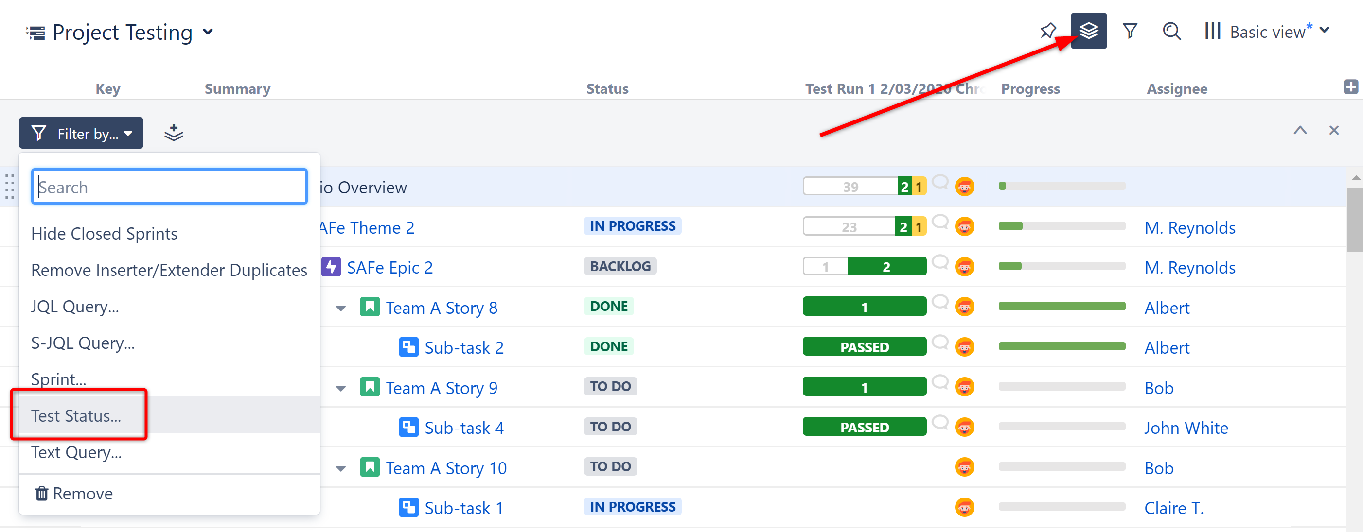 Add a Test Status Filter Transformation