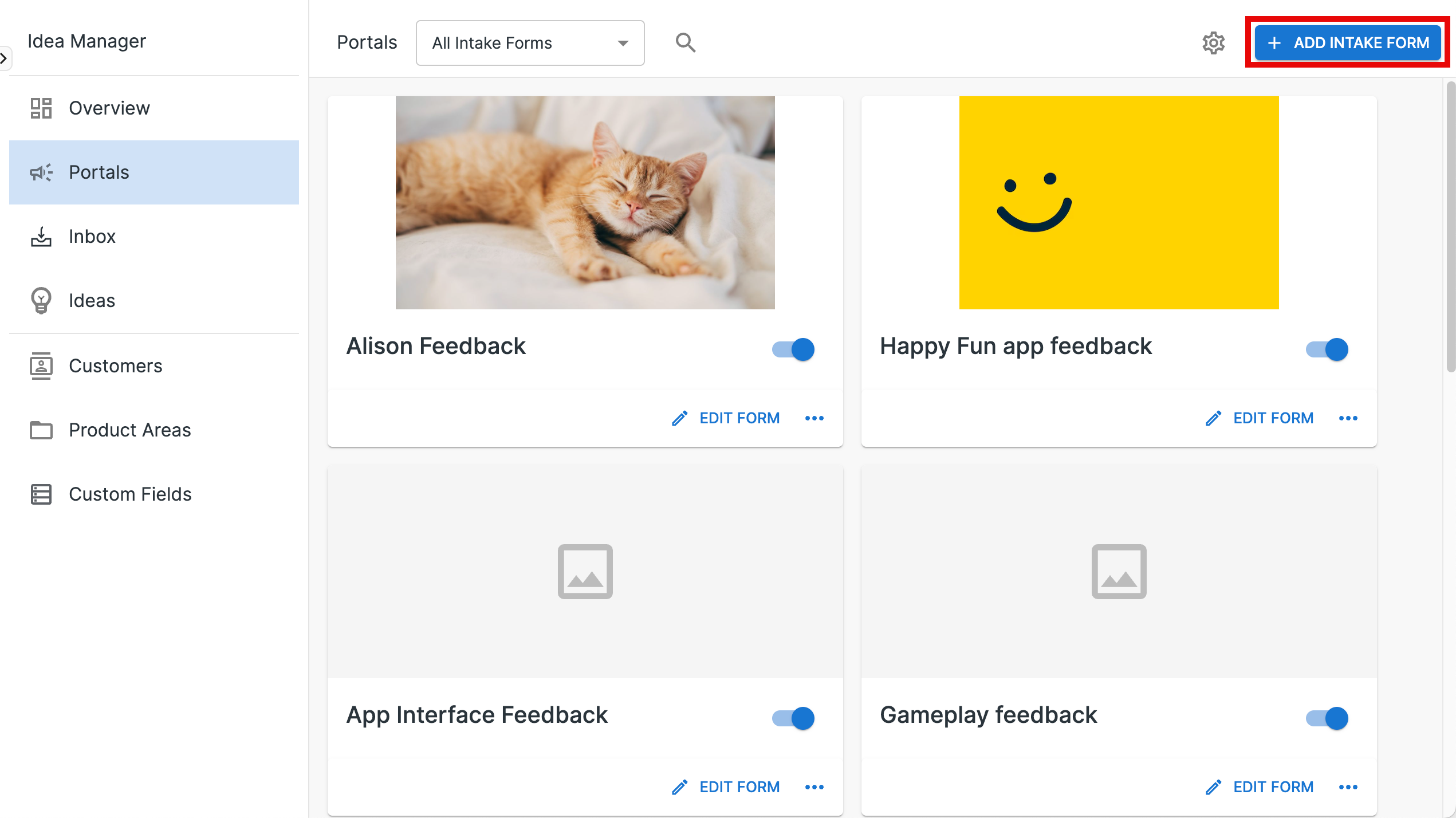 Add Intake Form button