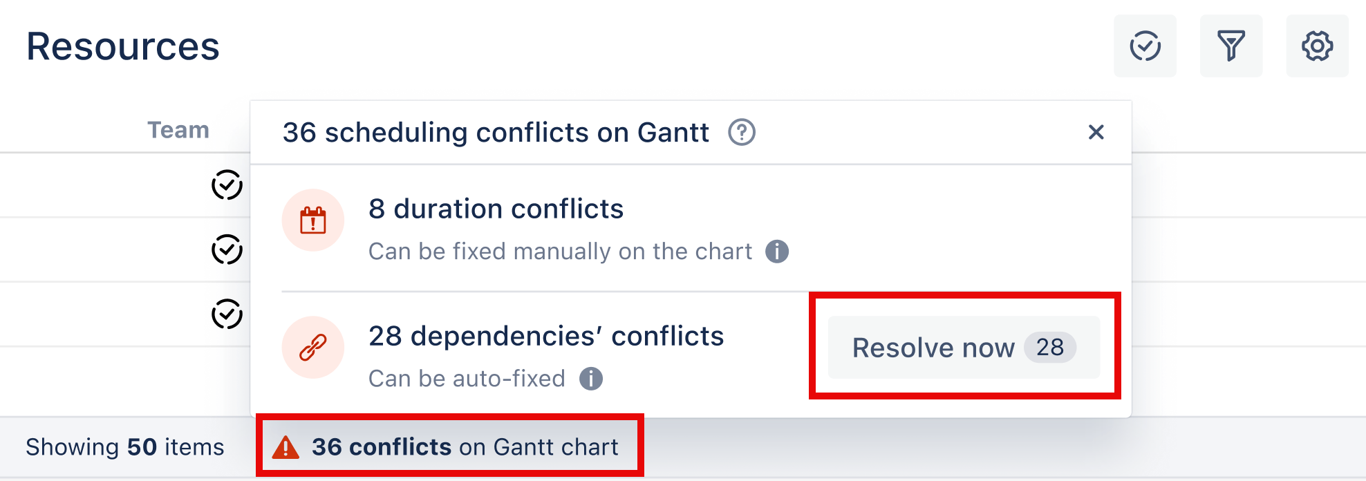 Conflicts indicator in the info bar